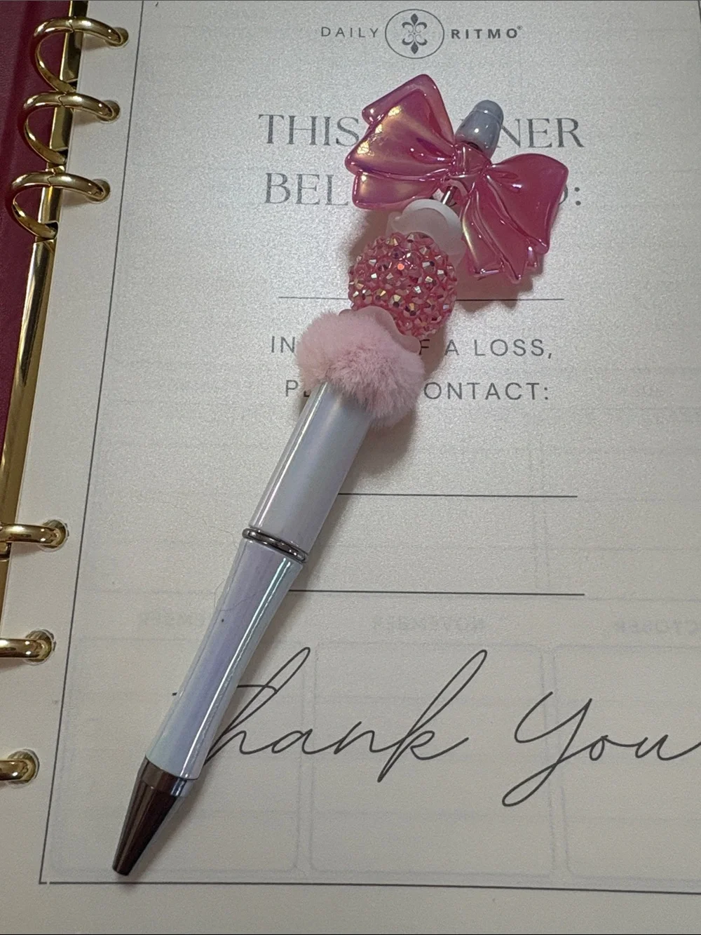 Pink Bow Pom-Pom Kids Pen